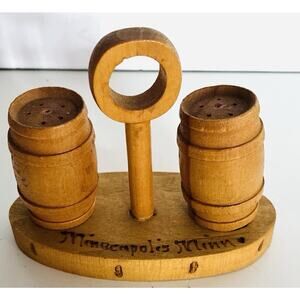 Vintage Wooden Wooden Barrels on Stand Handle Minneapolis MN Detailed Marked